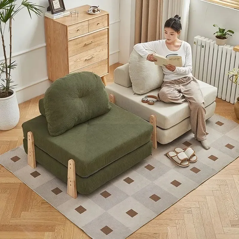 Nordic Square Sofa Bed Tofu Block Tatami Single Reclining Sleepable Lazy Sofa for Small Apartment Bedroom Balcony Living Room