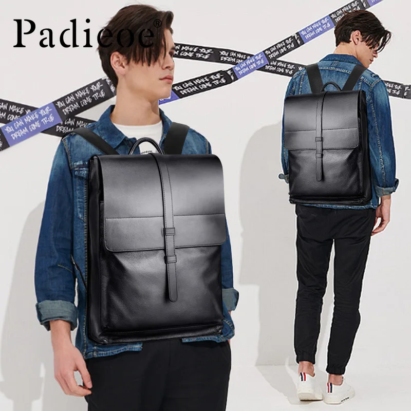 PADIEOE men's shoulder bag cowhide backpack large capacity computer bag