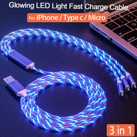 3 in 1 Glowing LED Light 5A USB Fast Charging Cable For iPhone Xiaomi Samsung OnePlus Huawei OPPO Mobile Phone Charger Type C