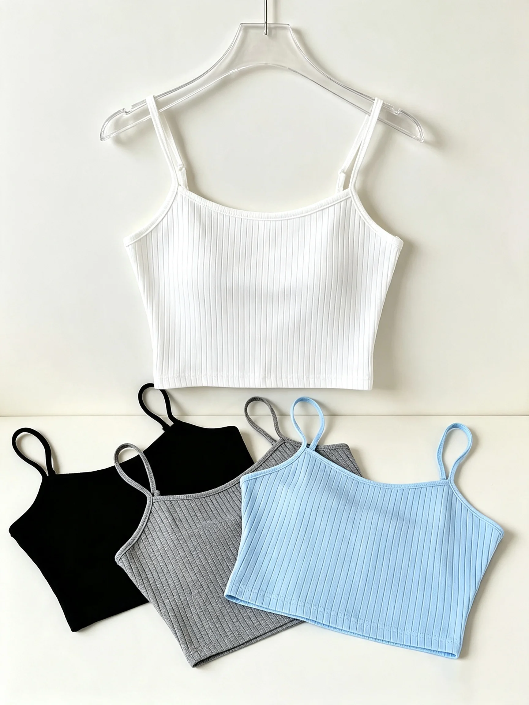 Casual Rib-Knit Camisole 4-Pack for Women - Multi-Occasion Spaghetti Strap Crop Tank Tops Set for Casual, Gym, Beach Wear