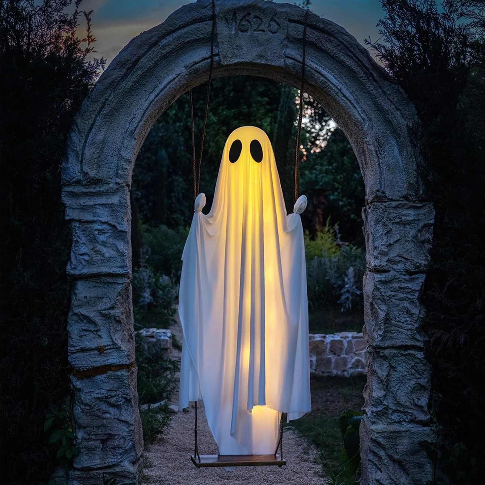 Halloween Hanging Ghost with Swing and LED Lights Spooky Halloween Decorations for Indoor Outdoor Yard Party Haunted House