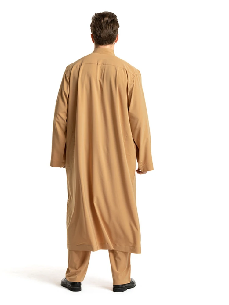 Muslim Robe Arab Men Ramadan Solid Color Pakistan Arabia Turkey Abaya Male Iftar 2 Piece Set Tops and Pants Islamic Clothing 3XL