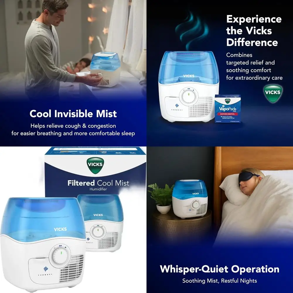 

Увлажнитель воздуха с функцией холодного тумана для средних помещений, 1,1 галлона, идеально подходит для детских и спальных комнат, улучшенный за счет использования VapoPads.