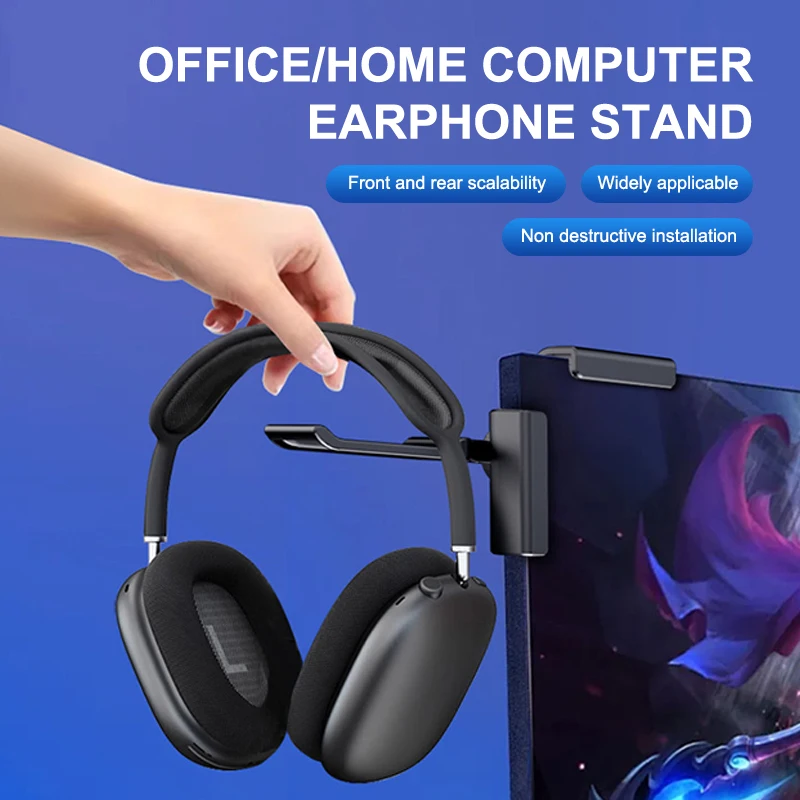 Computer Monitor Earphone Holder Clip PC Screen Headset Headphone Stand Bracket Desktop Organizer Laptop 360 Degree Rotation