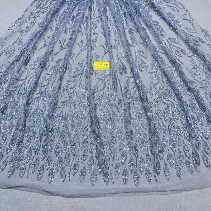 

5 Yards Blue Fadhion Patterned Wedding Dress Fabric with Mesh Gold Spray Lace 150cm Wedding Party Spray gold Tull fabric