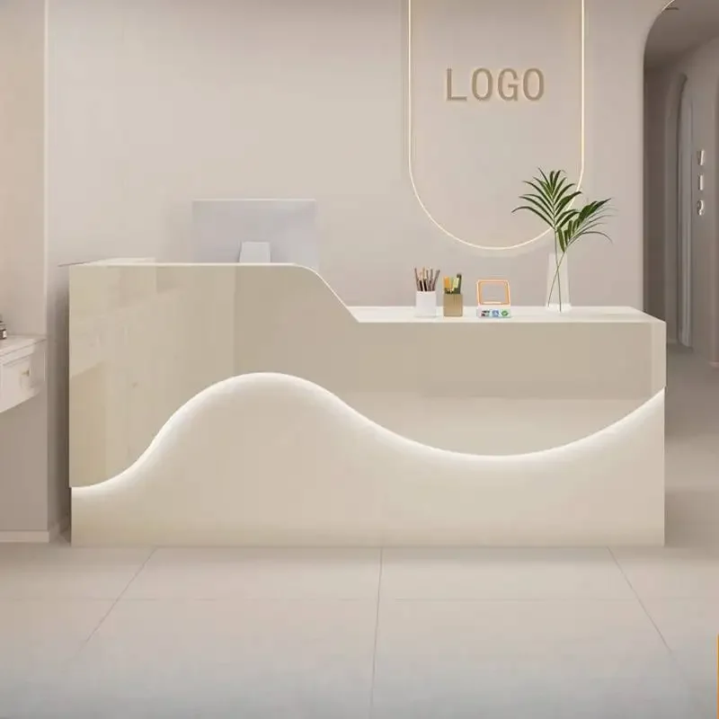 Storage Design Reception Desks Luxury Small Wood Long Classic Reception Desk Modern Beauty Bancone Per Negozio Office Furniture