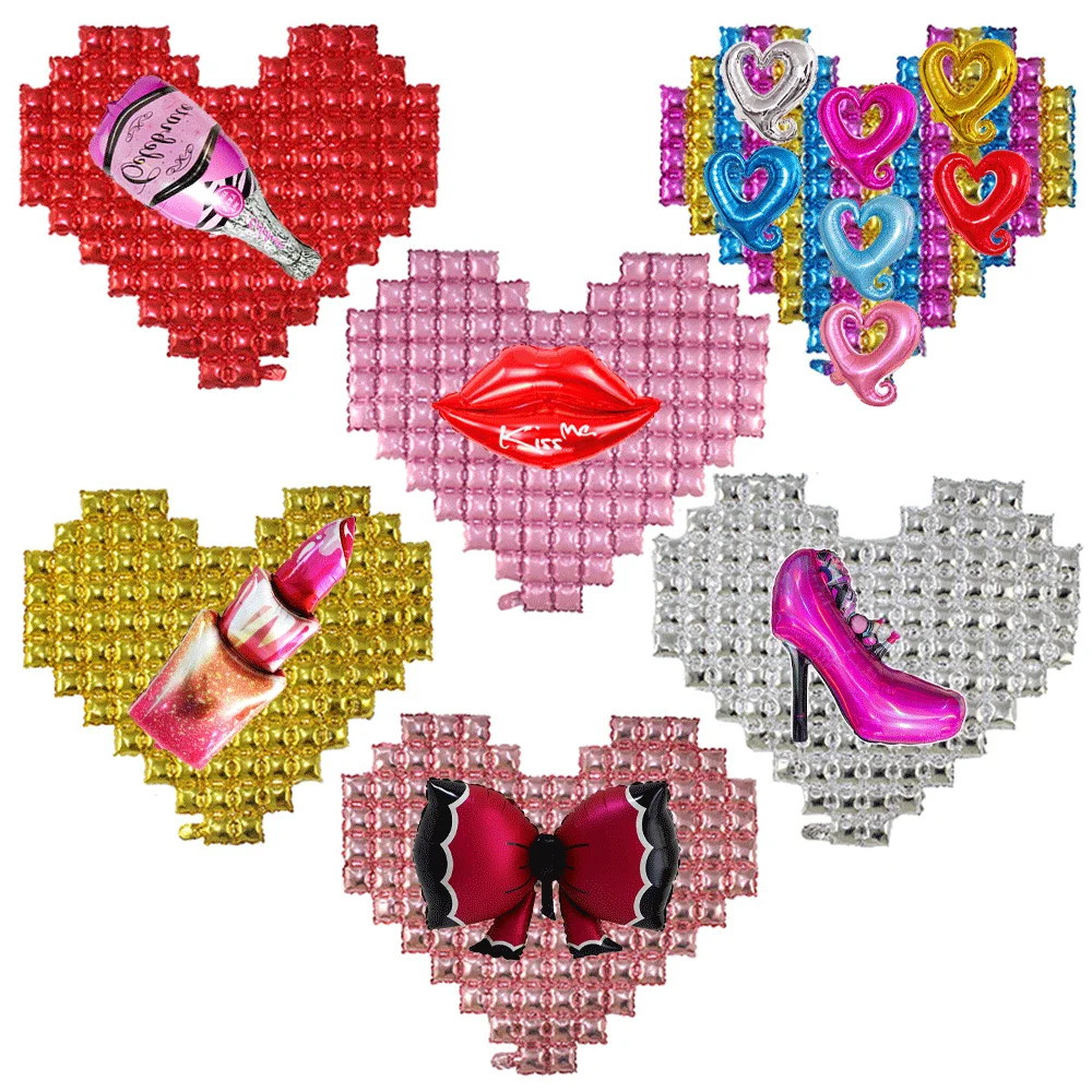 Valentines Day Balloons Ornaments Heart Shaped Background Wall Foil Balloon Large Lipstick High Heels Girls Women Party Supplies