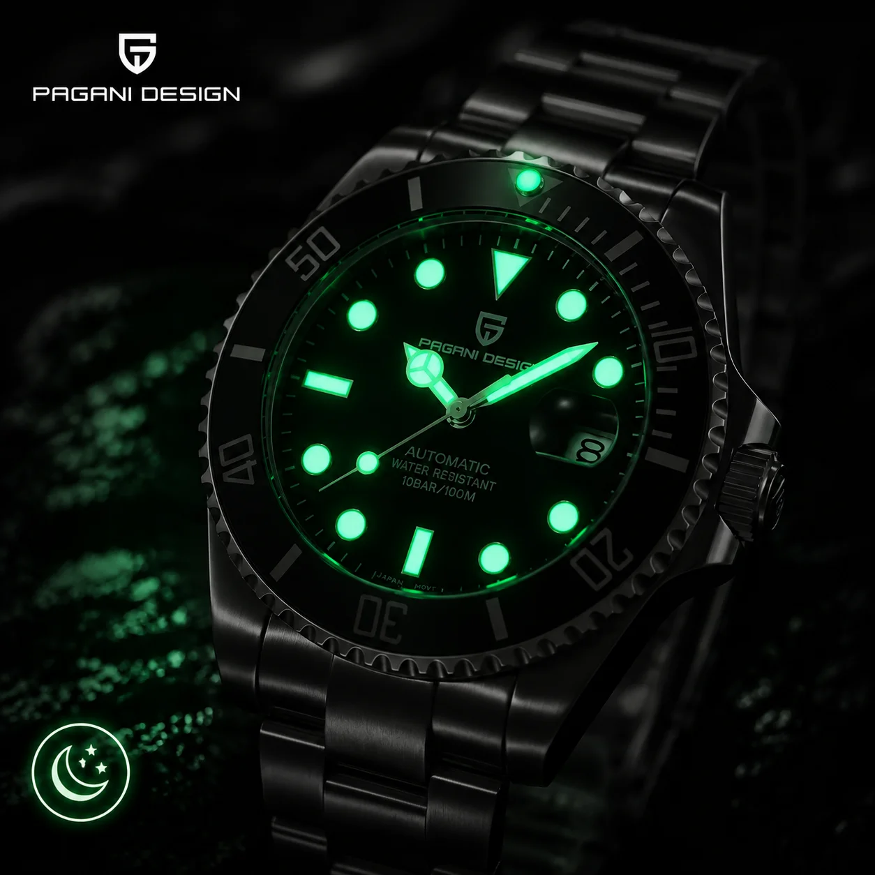 PAGANI 43mm Men's Mechanical Watch Luxury Stainless Steel Diver Watch Sapphire Crystal Luminous Waterproof Busines Wristwatch - view 5