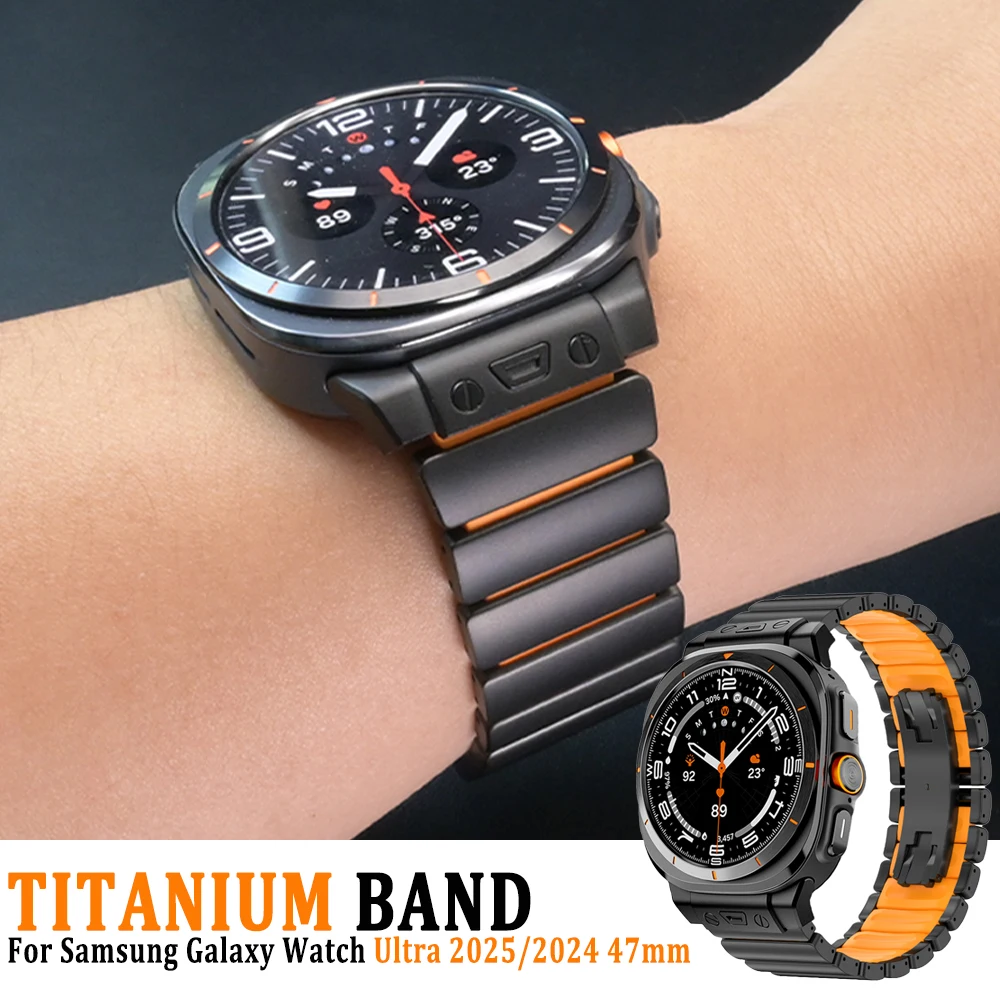 الرجال الفاخرة التيتانيوم حزام لساعة سامسونج جالاكسي الترا 2025 47 مللي متر المعادن المطاط سوار المعصم لساعة جالاكسي الترا 2024 47 مللي متر #1