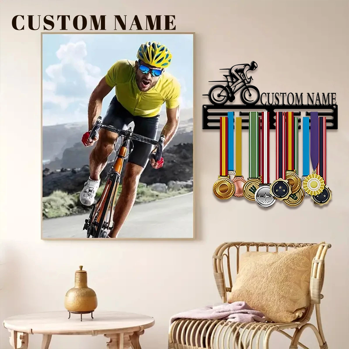 1pc Custom outdoor cycling Metal Medal Hanger Holder,Personalized Number Medal Display Rack for Sports Awards,Home Decor Gift