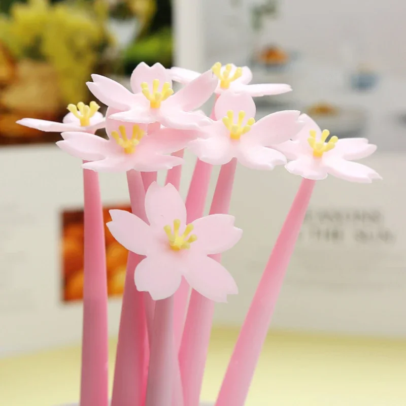 5 sztuk silikonowy różowy kreatywny śliczny Kawaii sakura kwiat biurowe artykuły szkolne długopis żelowy Korea czarny tusz