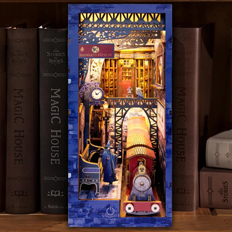 

DIY деревянная 9/4, волшебная станция, книжный уголок, полка, набор вставок, наборы миниатюрных моделей с мебелью, книжная полка, подставка для книг для друзей, подарок