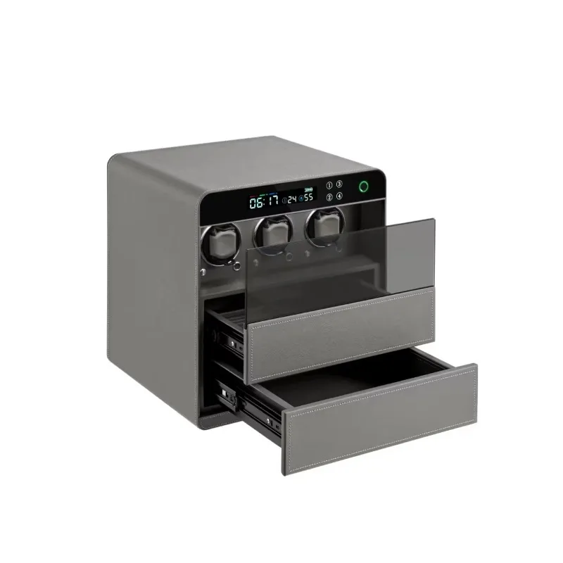 Automatic LCD Display Fingerprint Lock Motor Blueprint Digital Rotation PU Leather Case Display Storage Safe Box Watch Winder