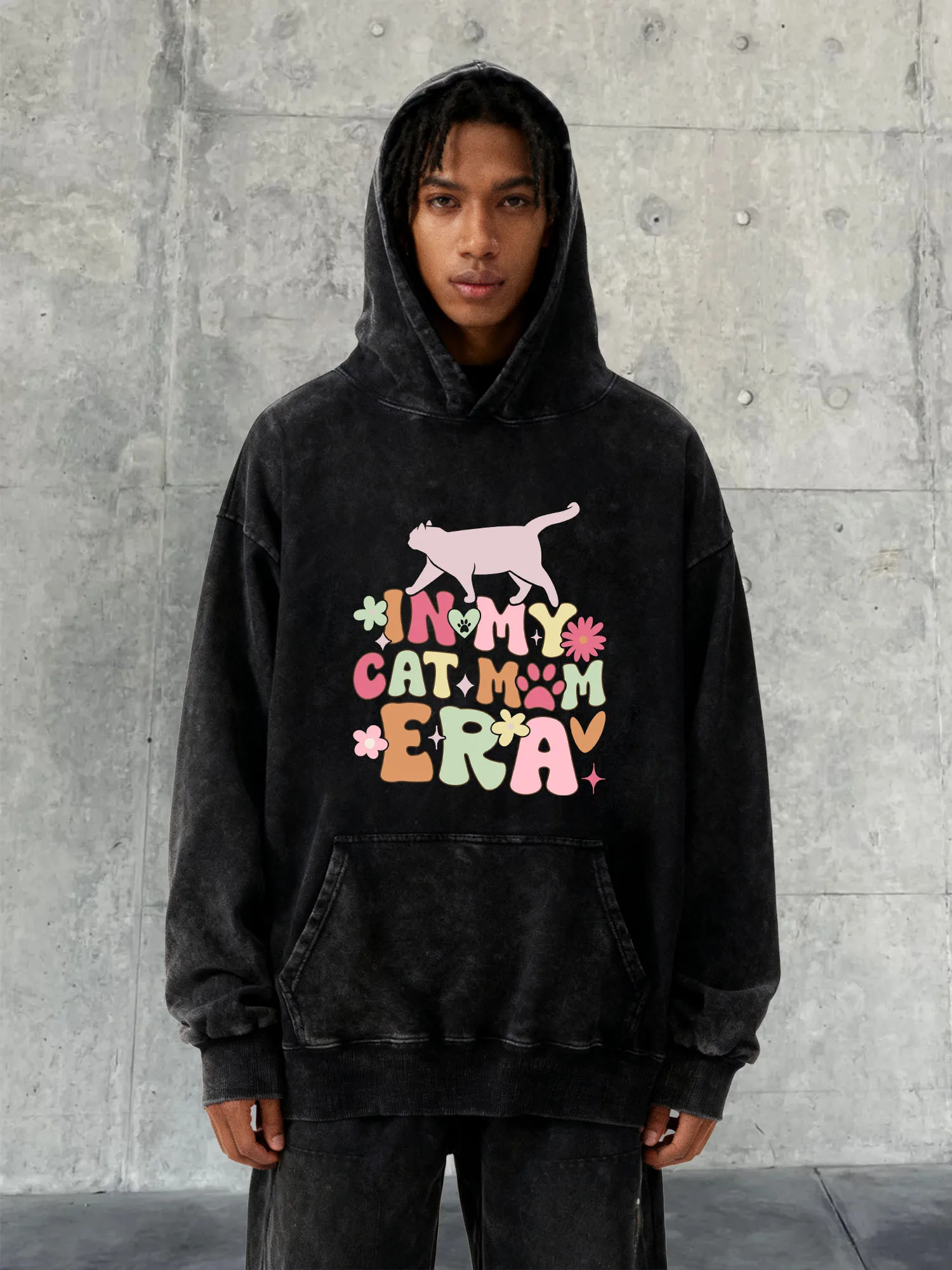 Cat Mom Era Man 400g Heavyweight Washed Hoodie Drop Shoulder Design Aw Collection