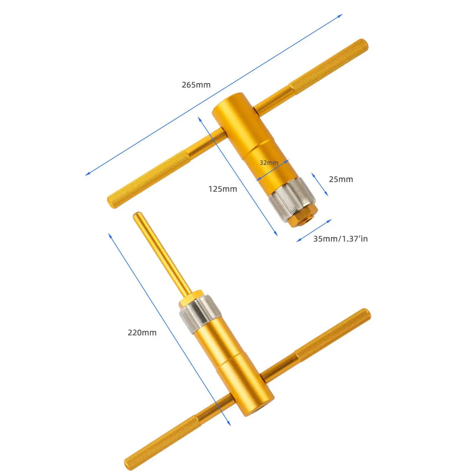 

Bicycle Bottom Bracket Tapping Tool Gold Aluminum Alloy Bike Thread Repair Device Precision Thread Set for Cycle Repair Support