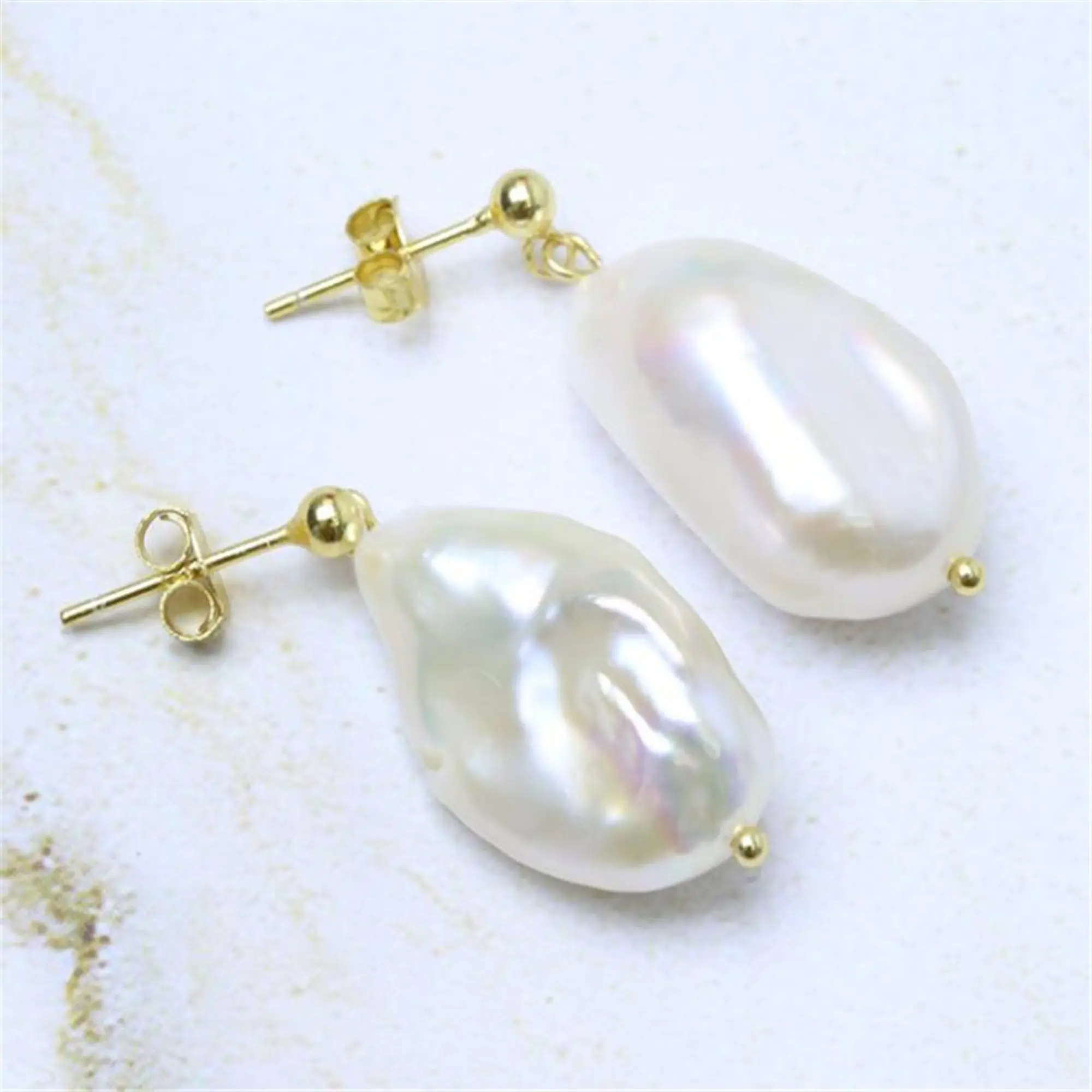 

Freshwater pearls white baroque pearl earrings 18K Ear Studs Eardrop Gemstone Gold Hoop Meisje Earbob