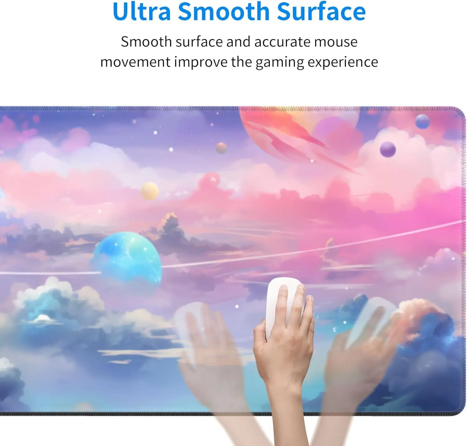 Pink Planet Galaxy Mouse Pad Large Pink Kawaii Gaming Mouse Pad Big Extended Desk Protector for Home Office Work 31.5x11.8 Inch