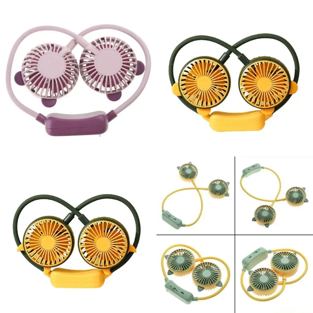 D0AB Folding Mini Fan Hands-Free Hanging Neck Fan Rechargeable Fan Quiet Sports Fans