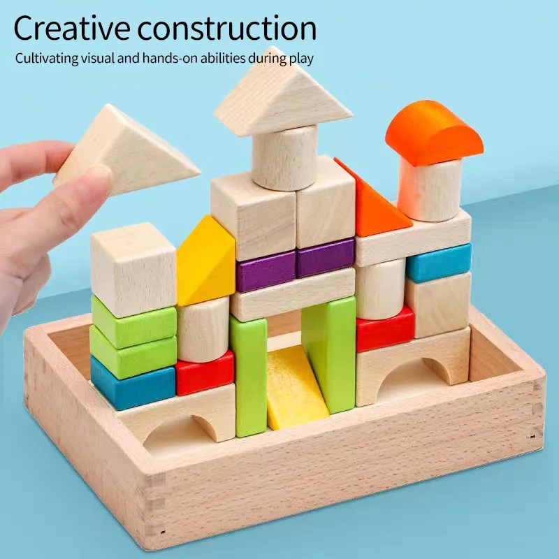 30 Uds. Bloques de construcción de colores de partículas grandes, juguetes educativos de educación temprana apilables para niños con forma de madera de haya