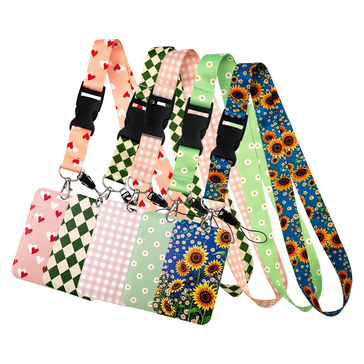 

Sunflower Daisy Lanyard Neck Strap Keychain Grid Love Card Cover Badge Holder Mobile Phone Hang Rope Keyring Accessories Gifts