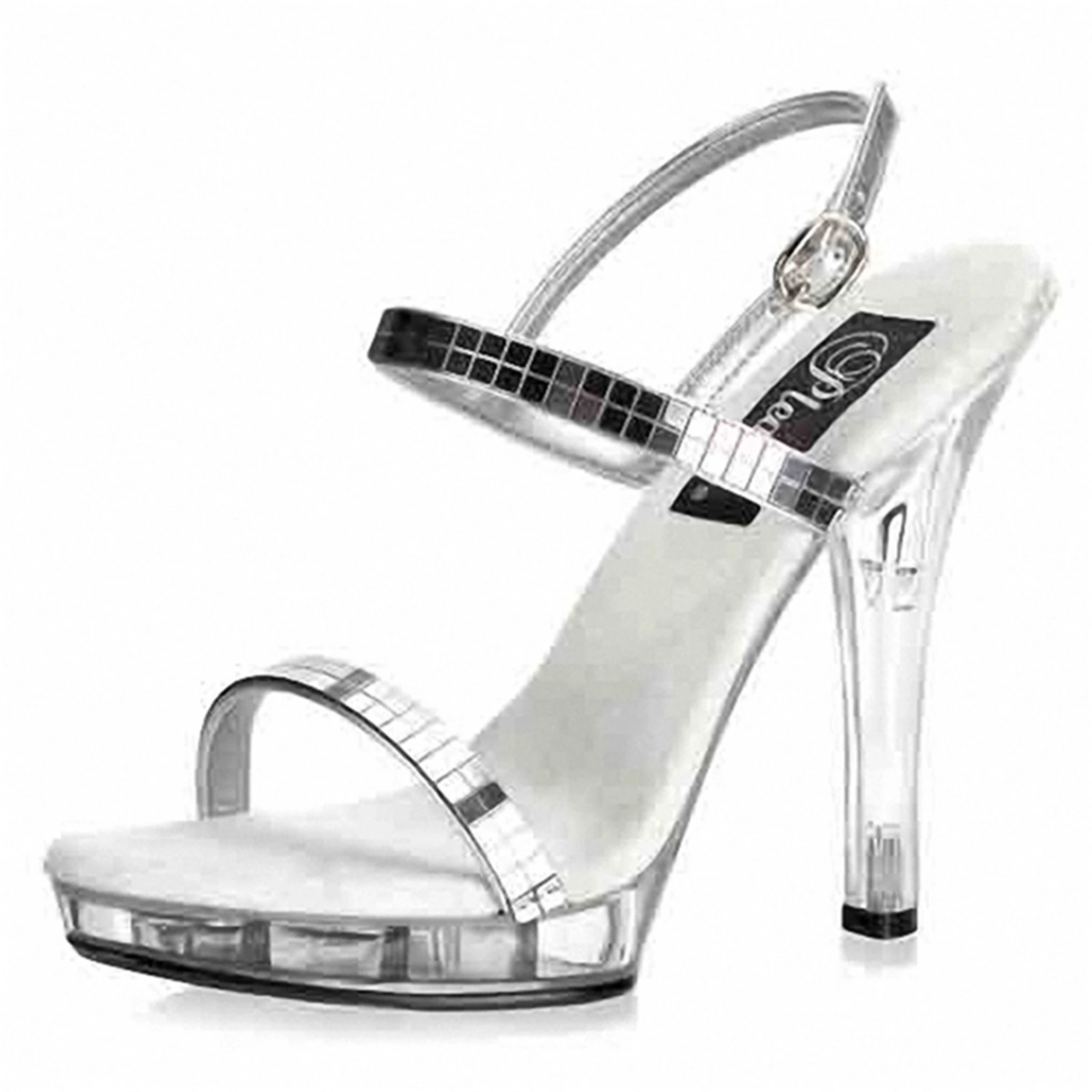 

Bridal Silver Trim Clear Heels 13cm - Transparent Stiletto Evening Sandals with Magnetic Ankle Strap for Wedding Party