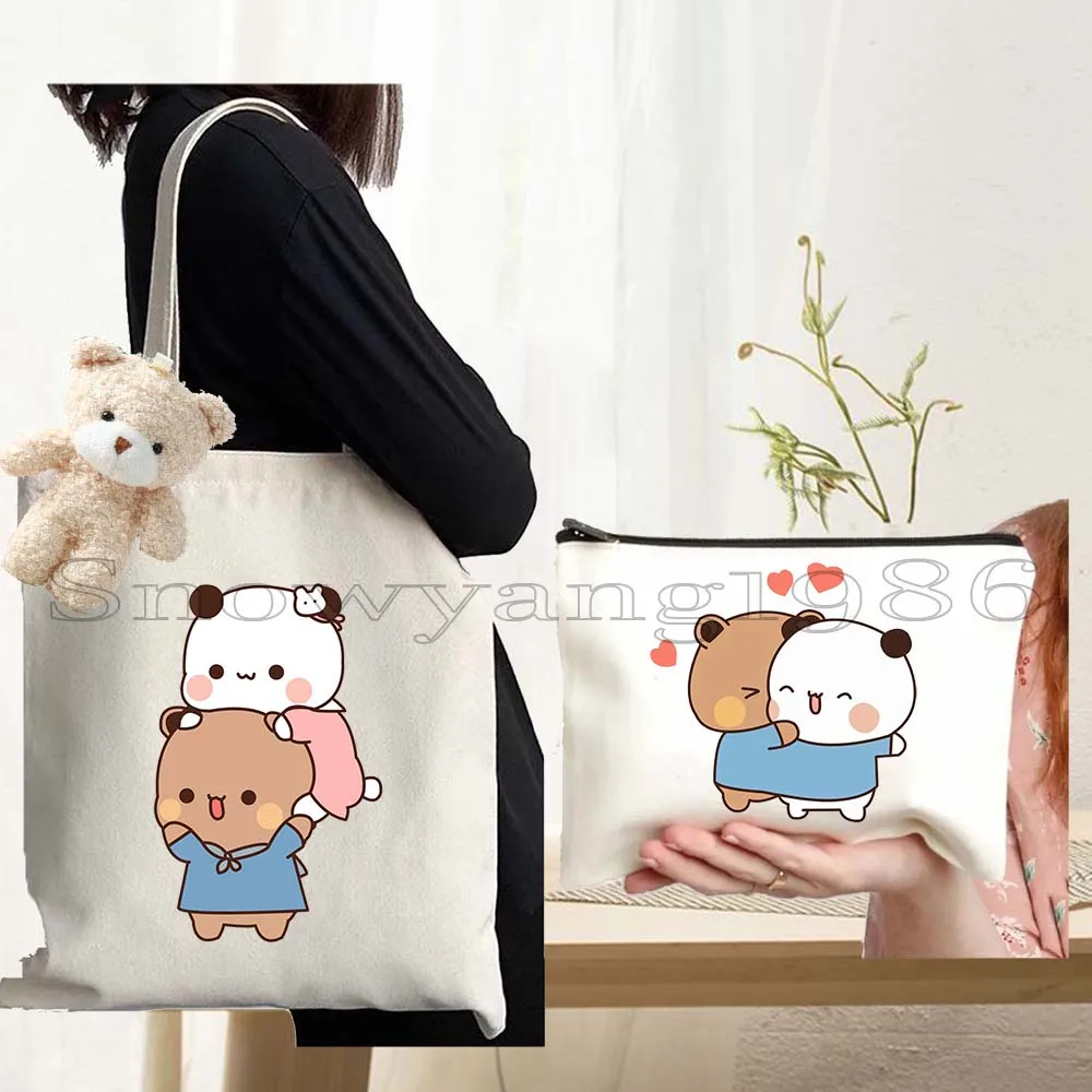 

3PCS Aesthetic Bear Kawaii Animal Cartoon Lovely Printed Tote Bag Women Harajuku Shopper Handbag Girl Shoulder Cotton Canvas Bag
