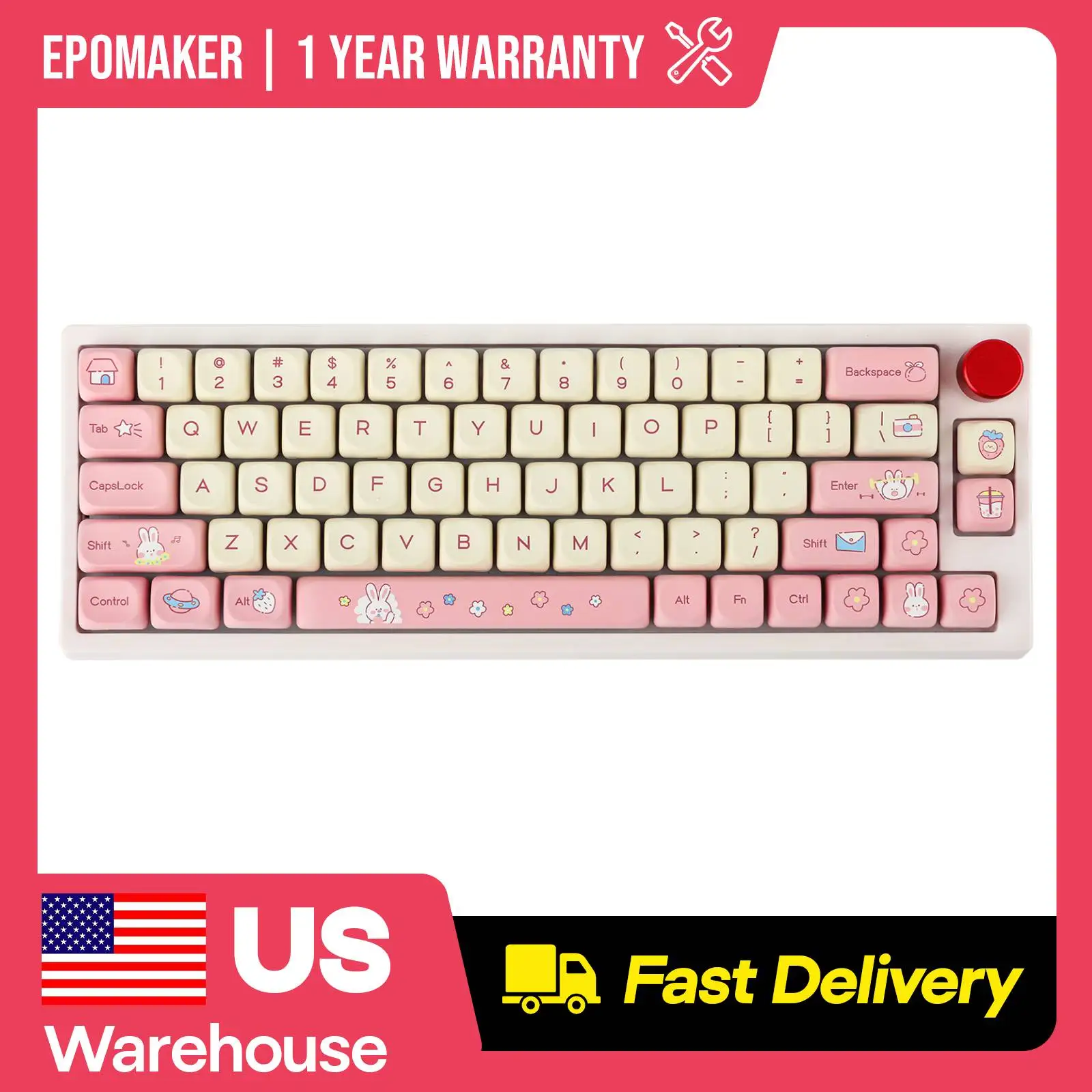 EPOMAKER Cream Bunny Keycaps Set 141 MOA Profile Dye-Sublimation PBT Keycaps for Mechanical Gaming Keyboard
