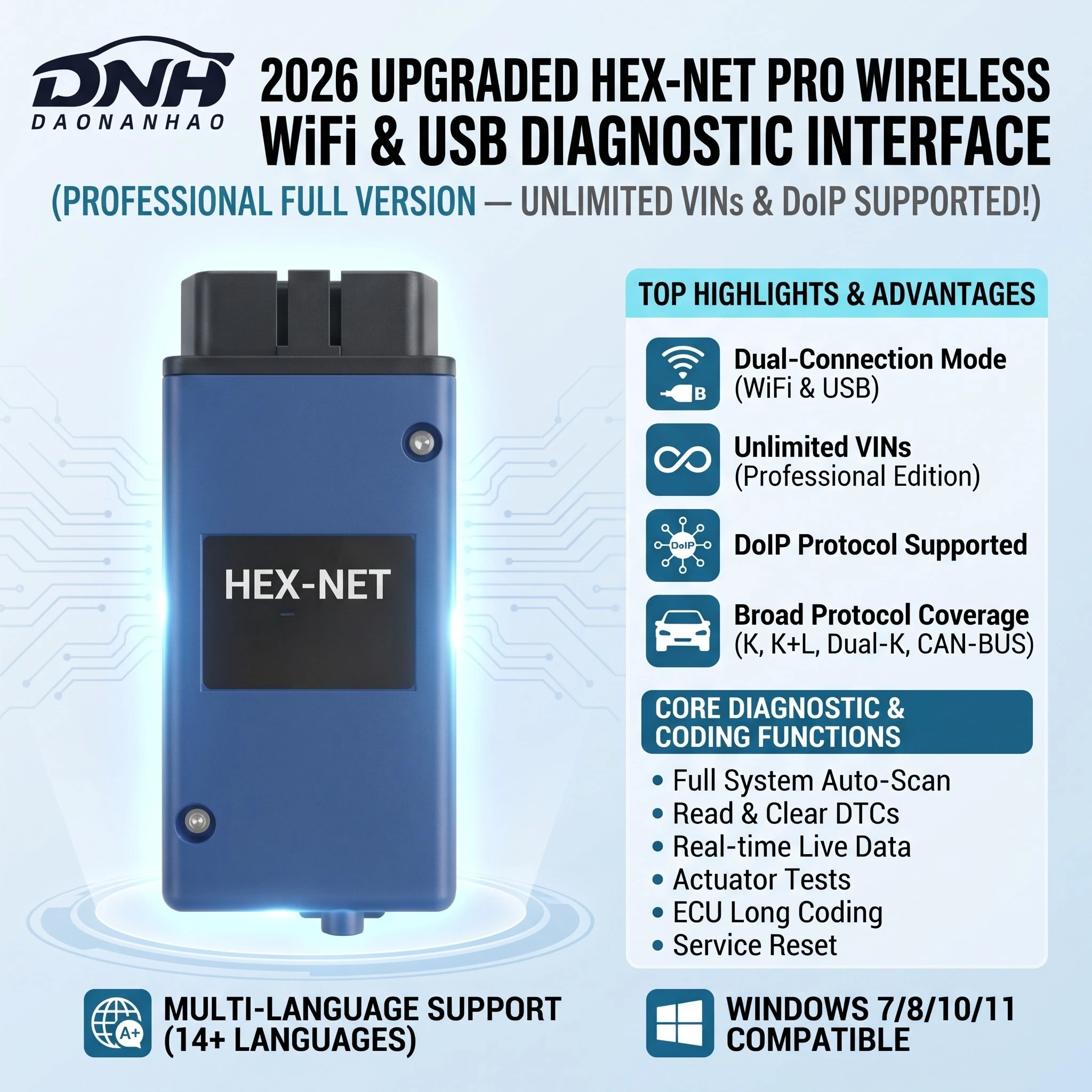 2026 HEX-NET 26.3 WiFi USB Interface Unlimited VINs DoIP OBD2 Car Diagnostic Scanner Coding Tool For VAG Cars HEX V2