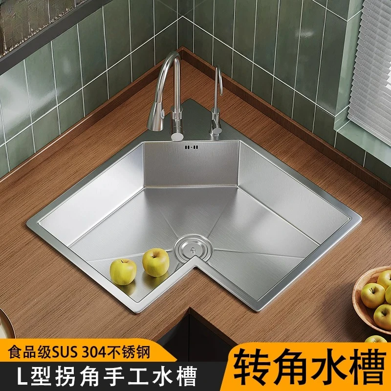Large Single Tank Dishwashing Basins  Kitchen Corner Special-shaped Sink, L-shaped Corner Sink