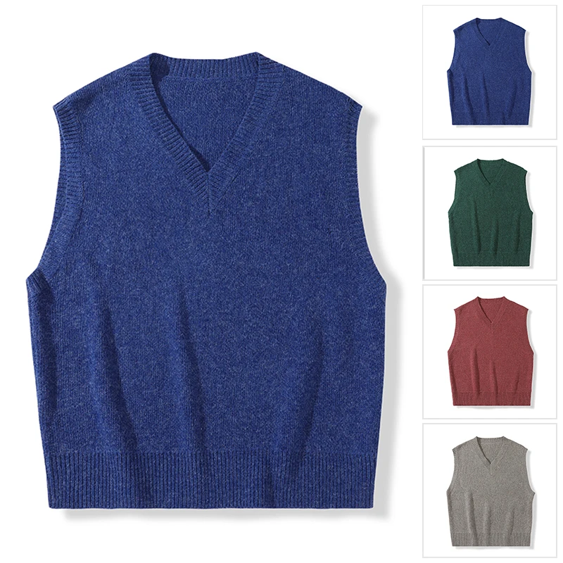 

Loose 2024 autumn and winter men's vest knitted sweater for outerwear, trendy camisole, college style V-neck loose sleeveless sw