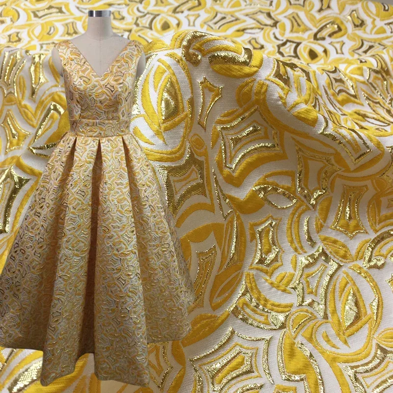 Metal Wire Yarn Dyed Jacquard Fabric Gold Luxury Dark Grain Spring Summer Dress Design Sew Wholesale Cloth By Meter