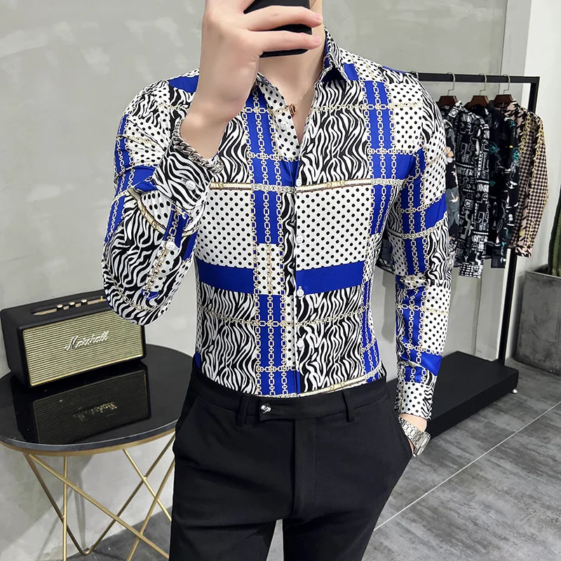 2022 Cotton Floral Print Men Shirts Long Sleeve Mens Casual Shirt Slim Men Flower Printing Dress Shirts camisa masculina S-4XL