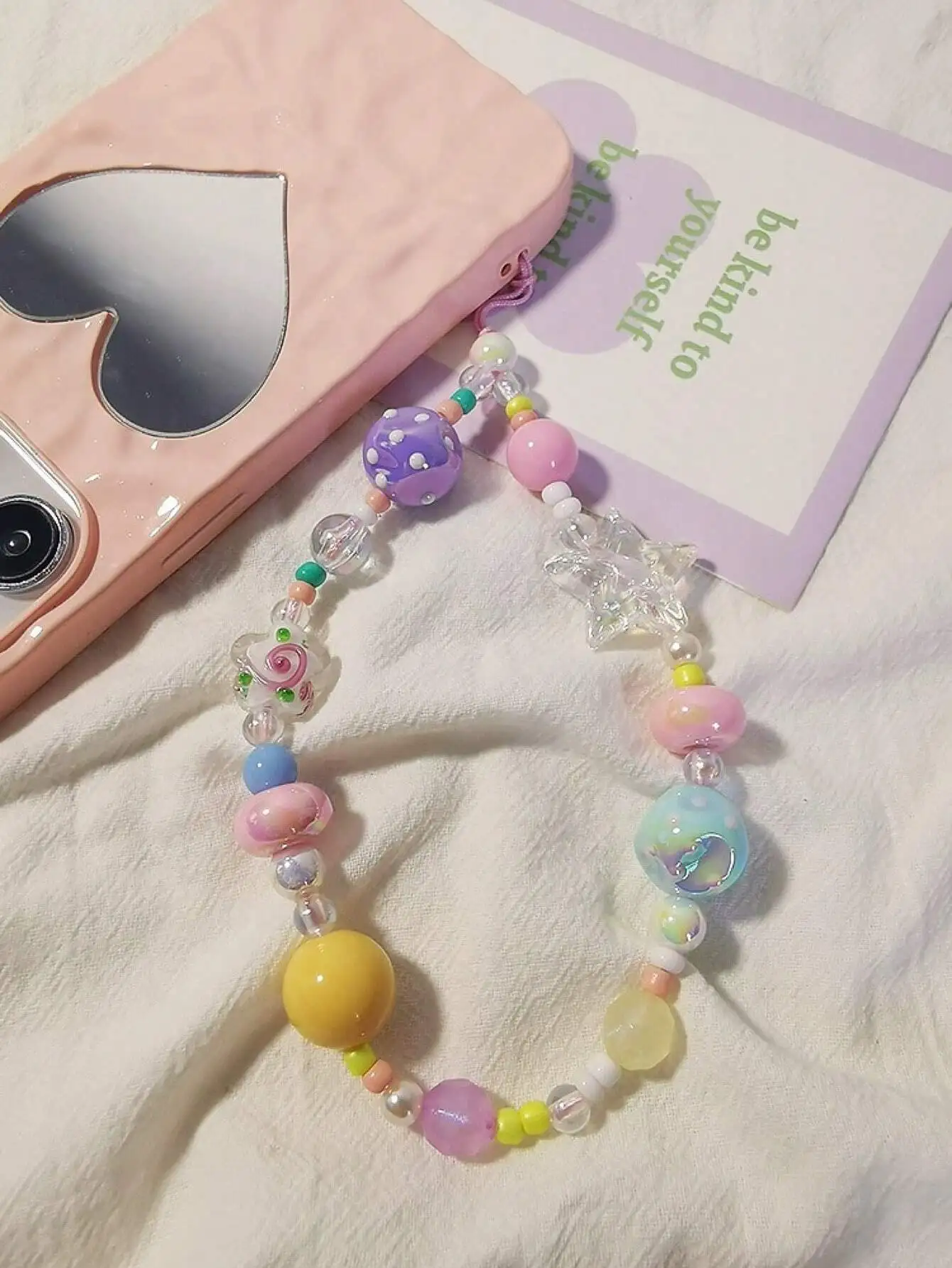 Dopamine Girl Pendant Short Or Wrist Length Colorful Beaded Bracelet With Phone Rope, CCD Camera Pendant Anti-Lost