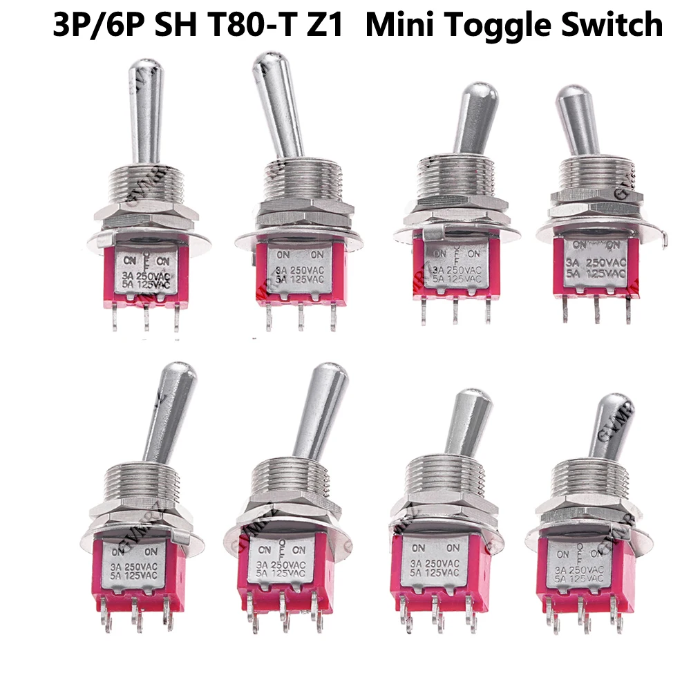 1PCS 3P/6P SH T80-T Z1 Series Large Long Handle 12mm Panel Mount Mini Toggle Switch 5A 125VAC