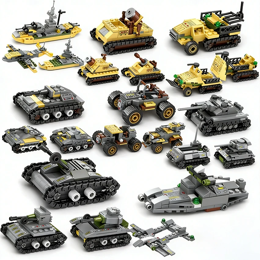 8-in-2 탱크 및 장갑차 블록, 사실적인 탱크 모델, 고난이도 조립 블록, 어린이 선물