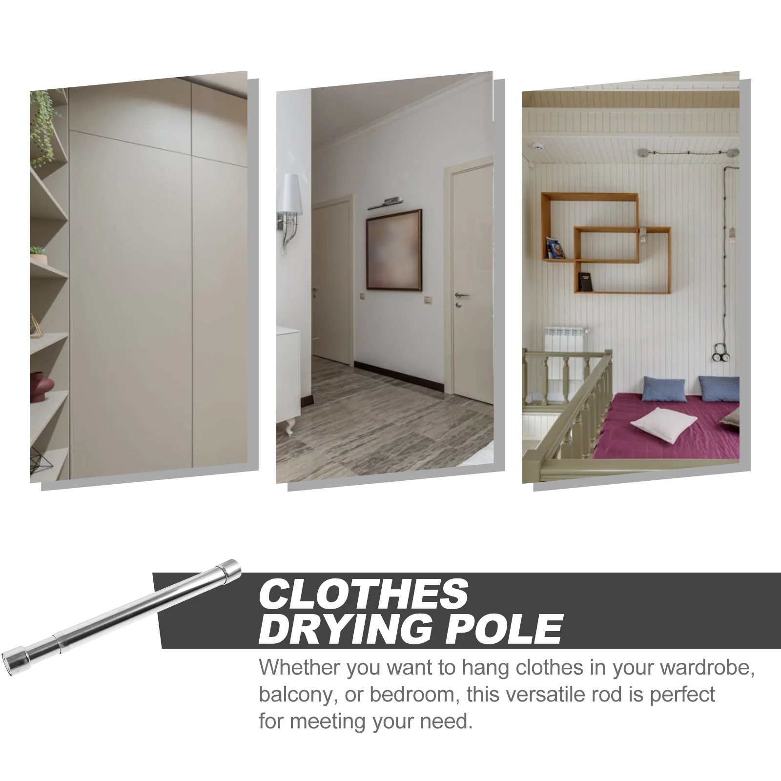 

Multipurpose Telescopic Clothes Rail Stainless Steel Drying Pole for Wardrobe Shower Door Space Saving Punch-Free Tension Rod