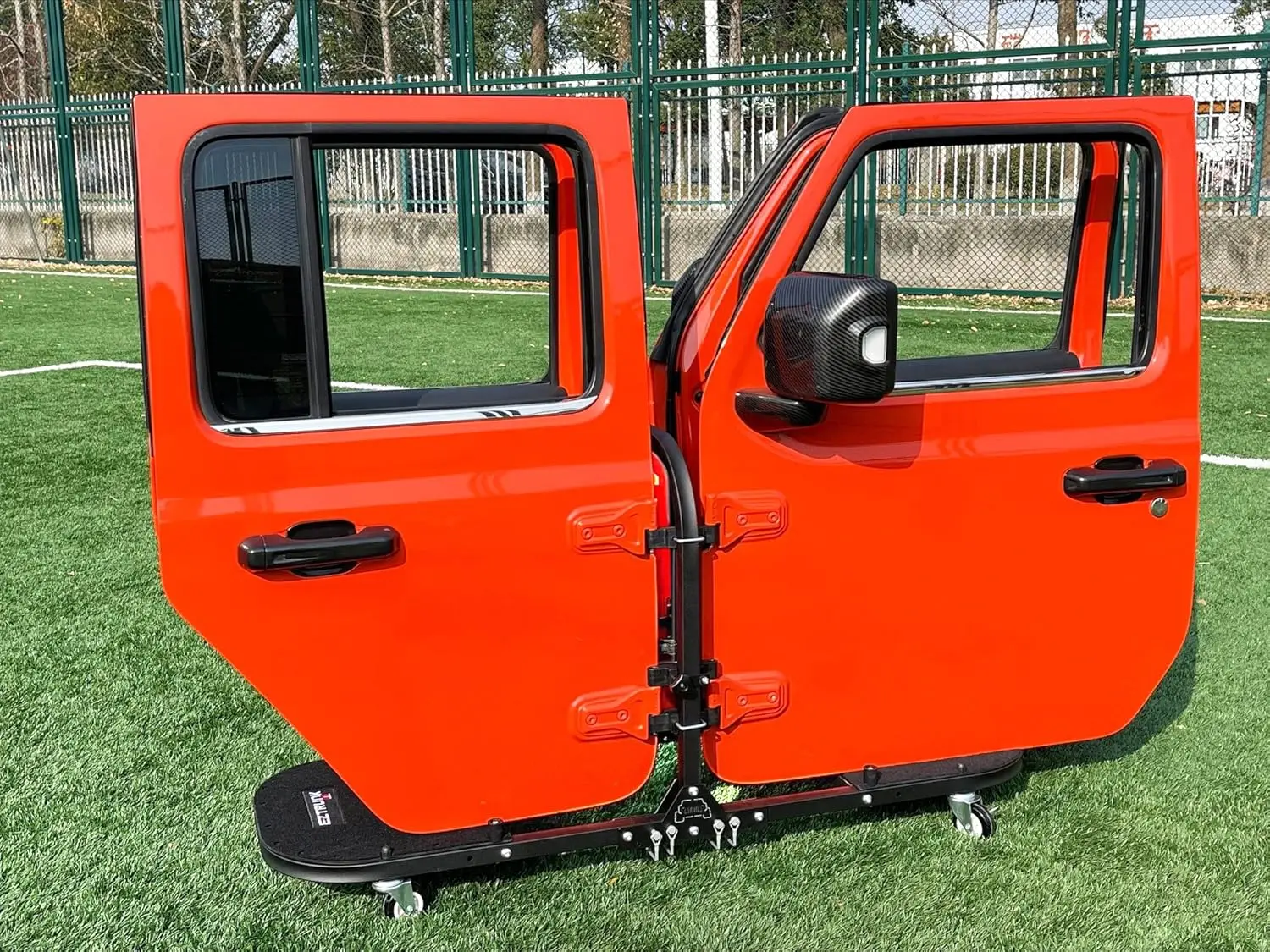 عربة باب دوارة قابلة للطي بـ 4 أبواب من الألومنيوم باللون الأسود EZ4x4، حامل رف باب التخزين يناسب جيب ®   رانجلر JL JLU JK JKU TJ YJ an