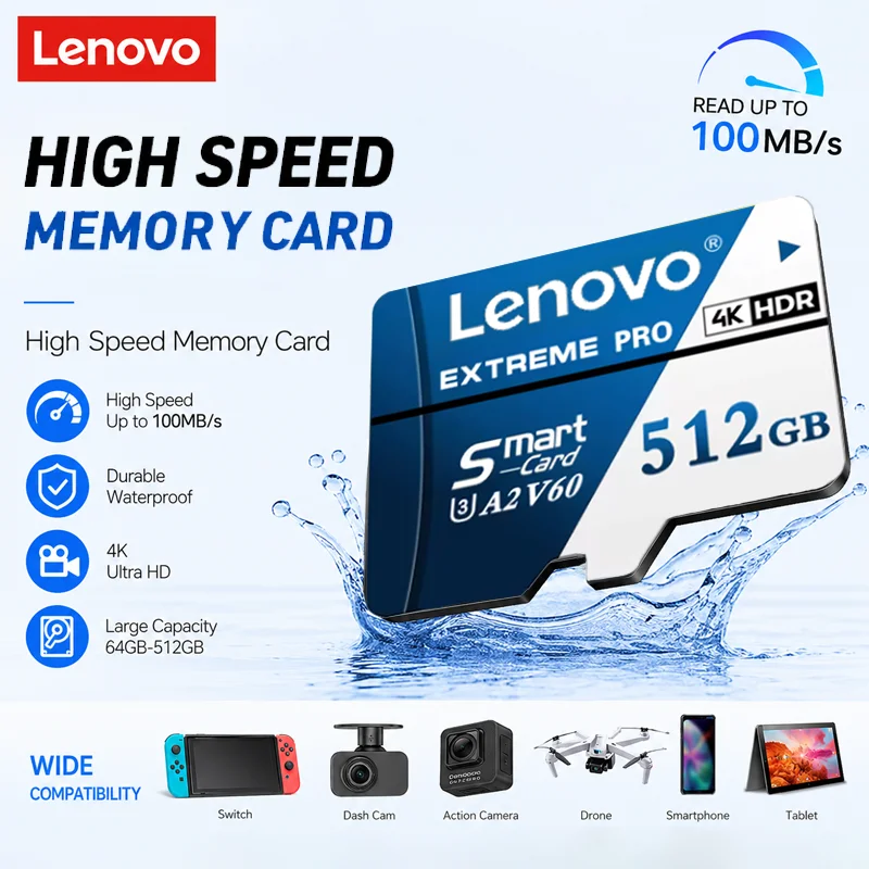 Lenovo High Endurance SD Card 512GB 256GB Full HD 4K Memory TF Card 64GB 128GB High Speed SD Card for DJI Insta360 Dash Cams