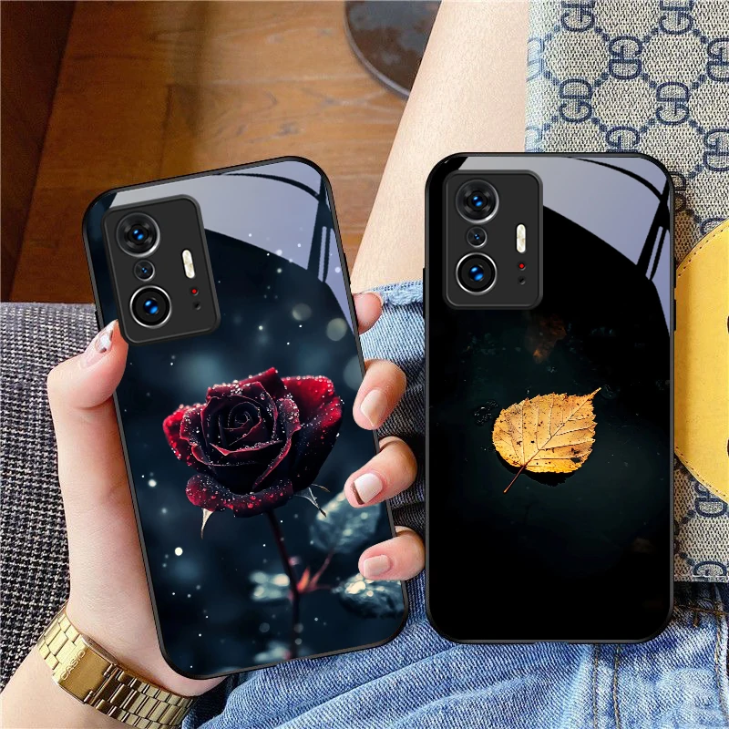 Rose Red Rose For Xiaomi 10 14 T Pro 11i 13 Lite 11 Ultra Mi 9T 10T Poco M5 X4 Pro 5G F3 NFC Mix2S 12C Black glass phone case