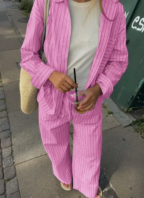 

Women's Leisure Vacation Long Sleeved Shirt And Straight Leg Pants Set Autumn/Winter 2025 Fashion Comfortable Clothing