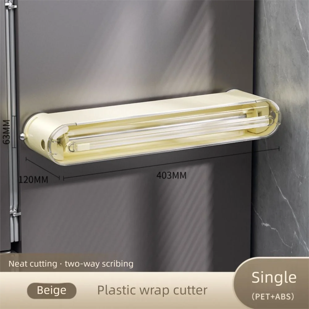 

Suction Cup Cling Film Cutter Box Reusable Wall Mounted Fresh Bag Cutting Holder with Slide Cutter Refillable Tin Foil Cutter