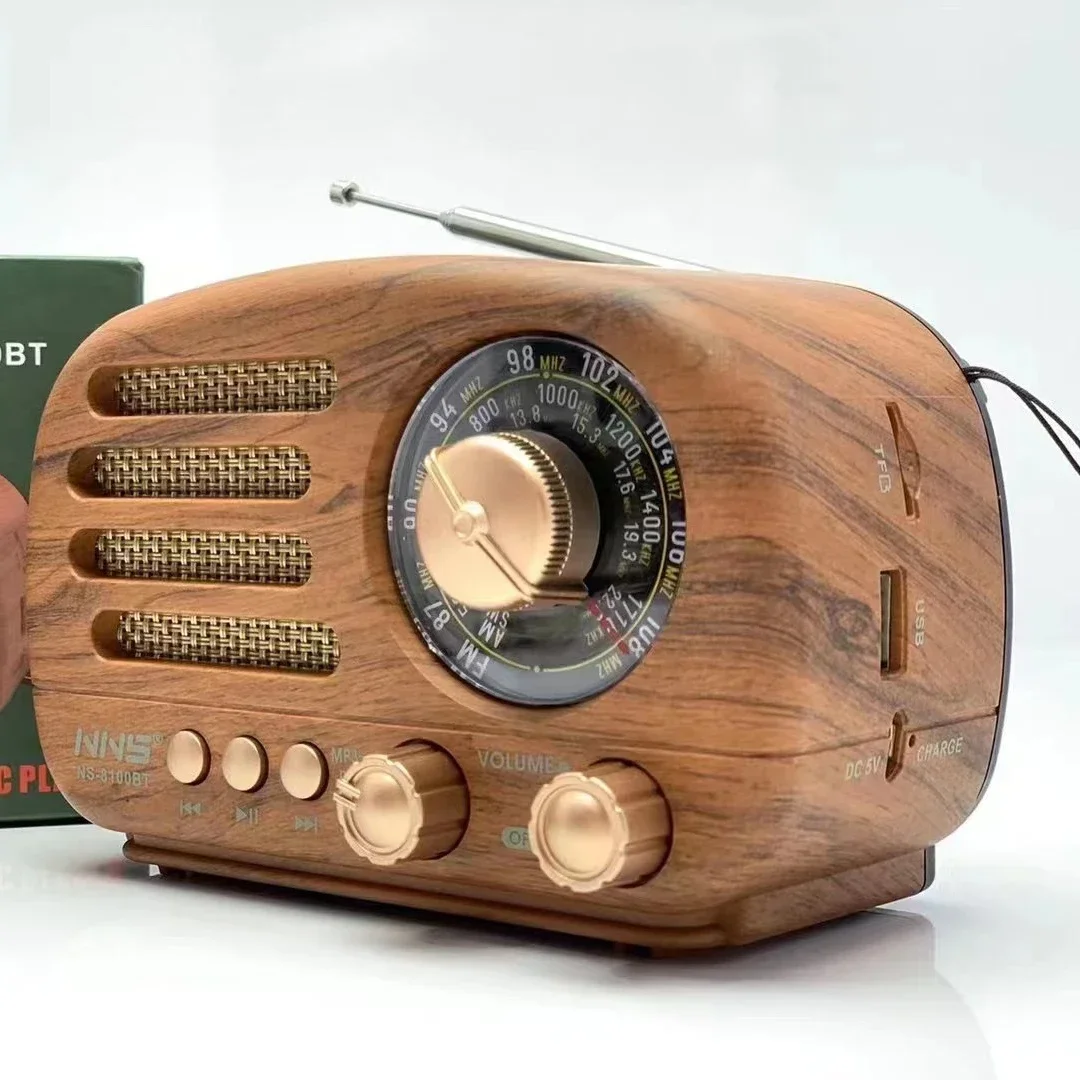 NNS NS-8100BT Portable Radio Manufacturer Hot Sale Portable Wooden Mini Wireless Stereo Speaker