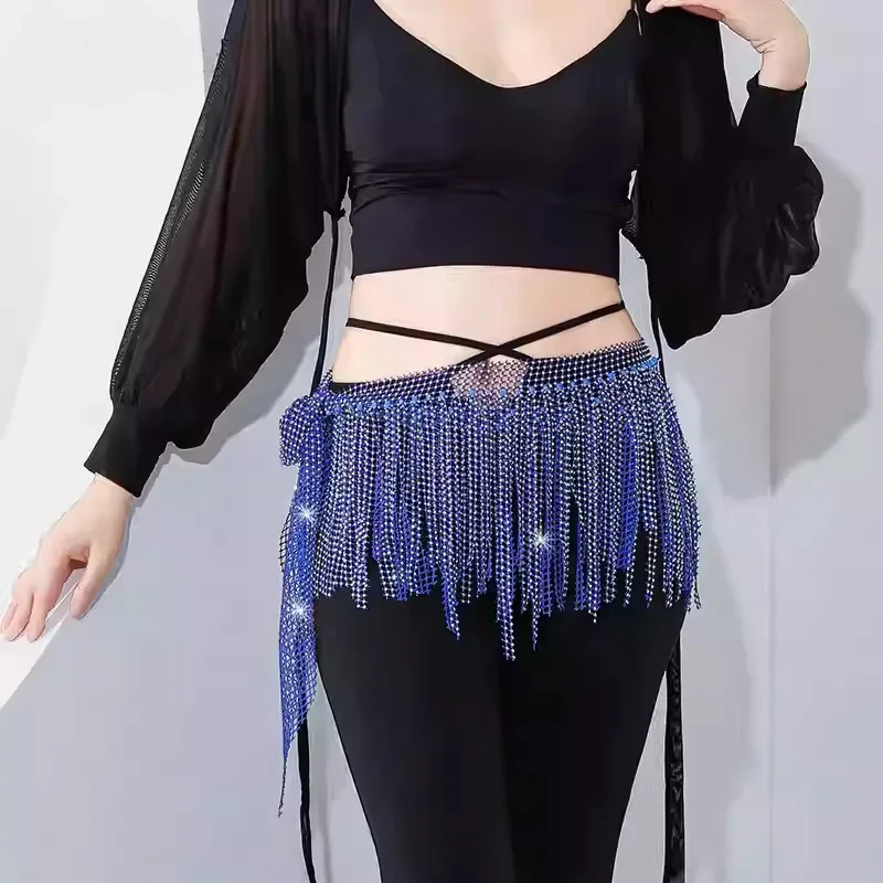 Belly Dancing Performance Belt for Women Senior Full Diamond Triangle Tassel Hip Scarf Oriental Dance Competition Accessories