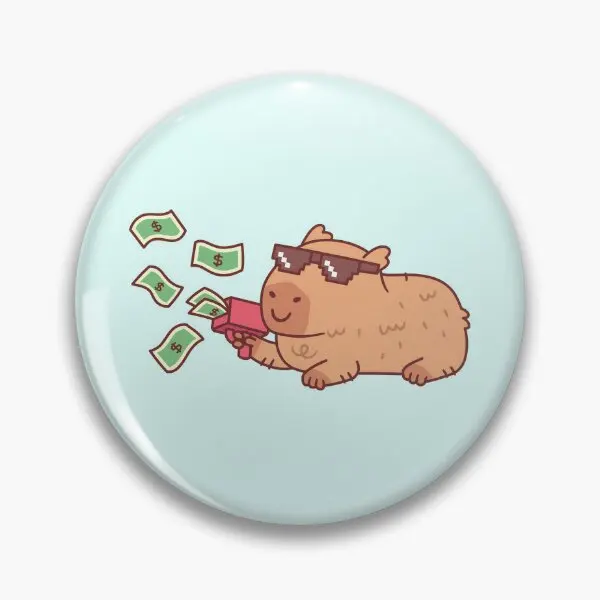 Chilling Capybara With Meme Sunglasses A  Soft Button Pin Lover Funny Hat Cartoon Brooch Creative Metal Lapel Pin Decor Women