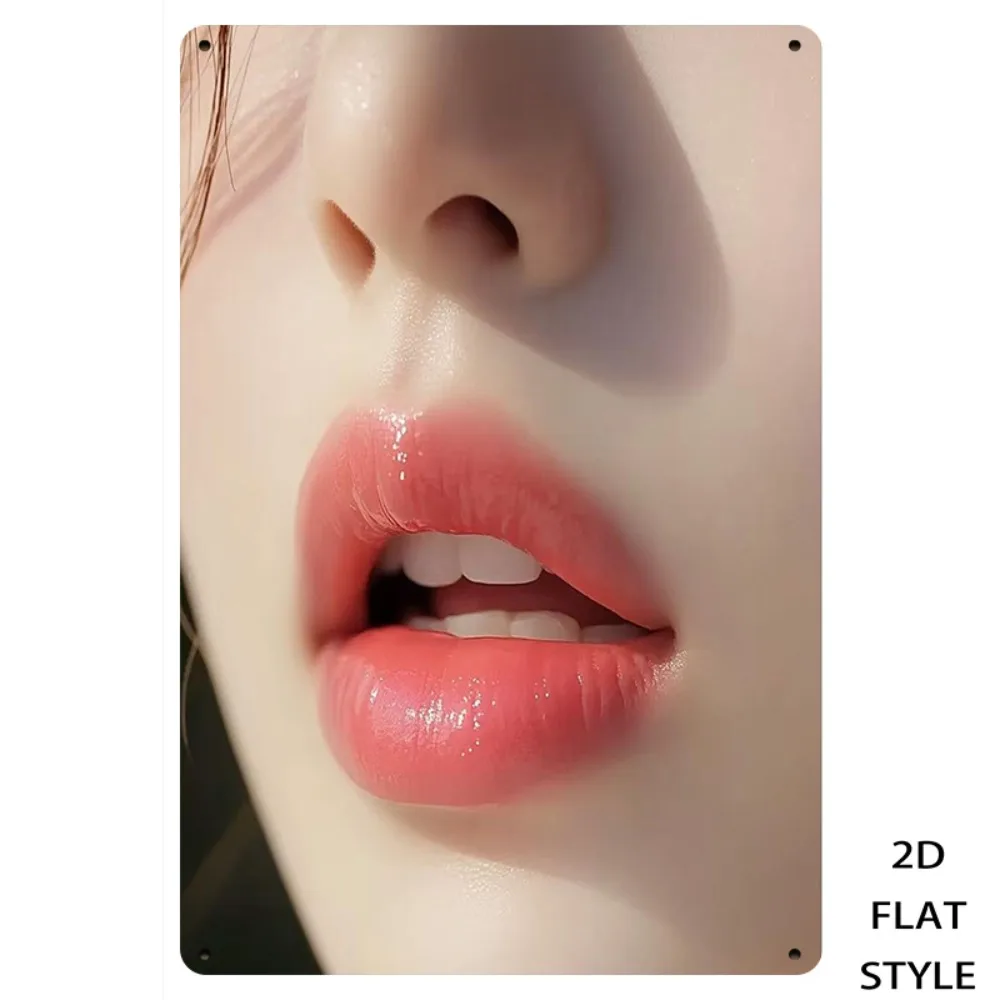2D Flat Lips Metal Wall Art, Lip Close-Up Painting for Living Room Bedroom Decor