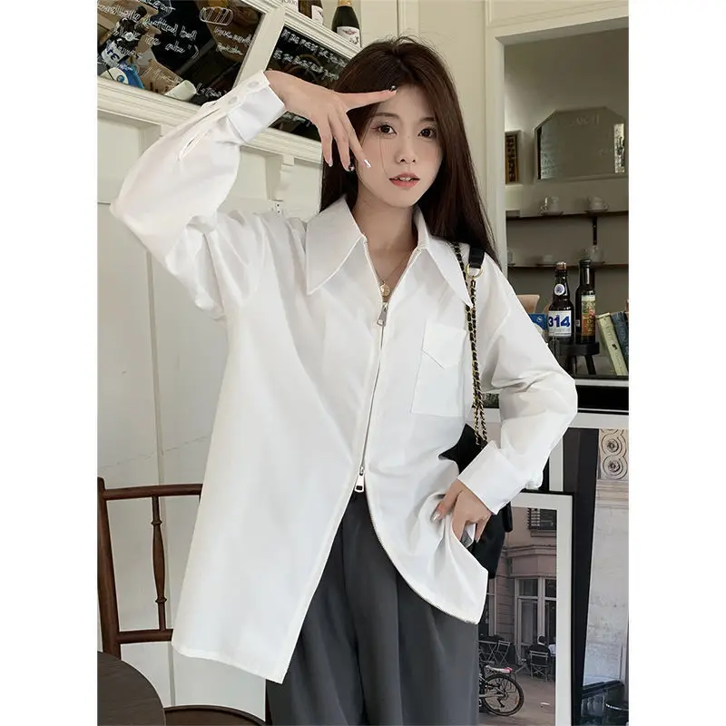 

Versatile Thin Long Sve Zipper Collar Casual irt Women's Spring Autumn New Sle INS Faionable Outerwear Ne irt