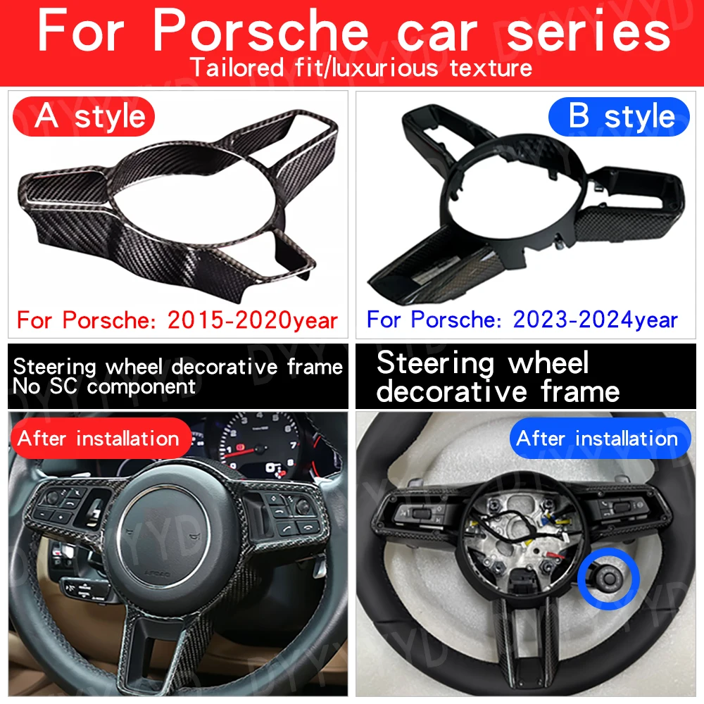 

Carbon Fiber Car Steering Wheel Frame Trim Cover For Porsche Cayenne Macan Panamera CAYMAN 718 918 911 991 Interior Accessories