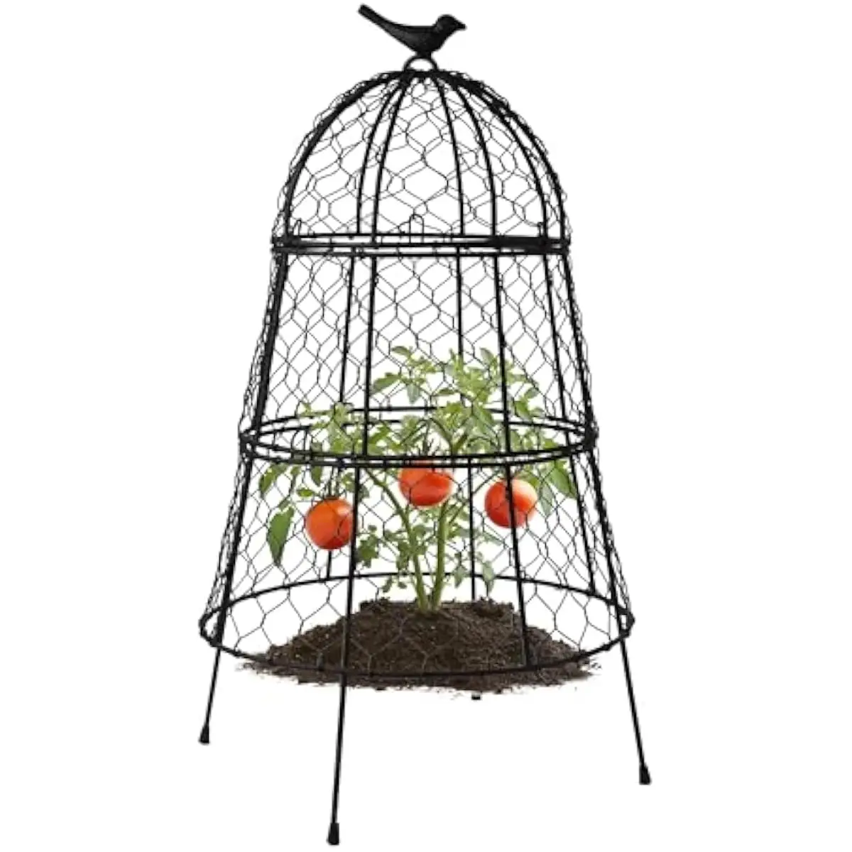 Sturdy Powder-Coated Metal Plant Cloches with Flip-Top Hinged Access, 20x12 Inch Tall Wire Protectors, Integrated Folding Stakes