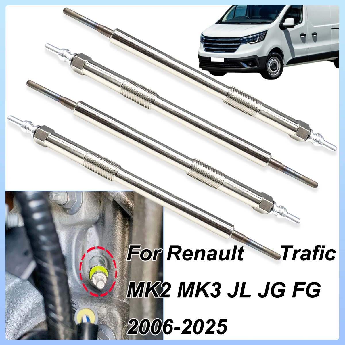 

4Pcs Car Diesel Heater Nickel Plating Glow Plugs 4.5V 110650819R Repair For Renault Trafic MK2 MK3 JL JG FG 2006-20251.6 2.0 dCi