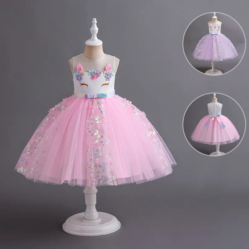 Children's Dress Girl Princess Dress One-Year-Old Flower Girl Unicorn Performance Costume Festival Cross-Border Puffy Tulle Dres